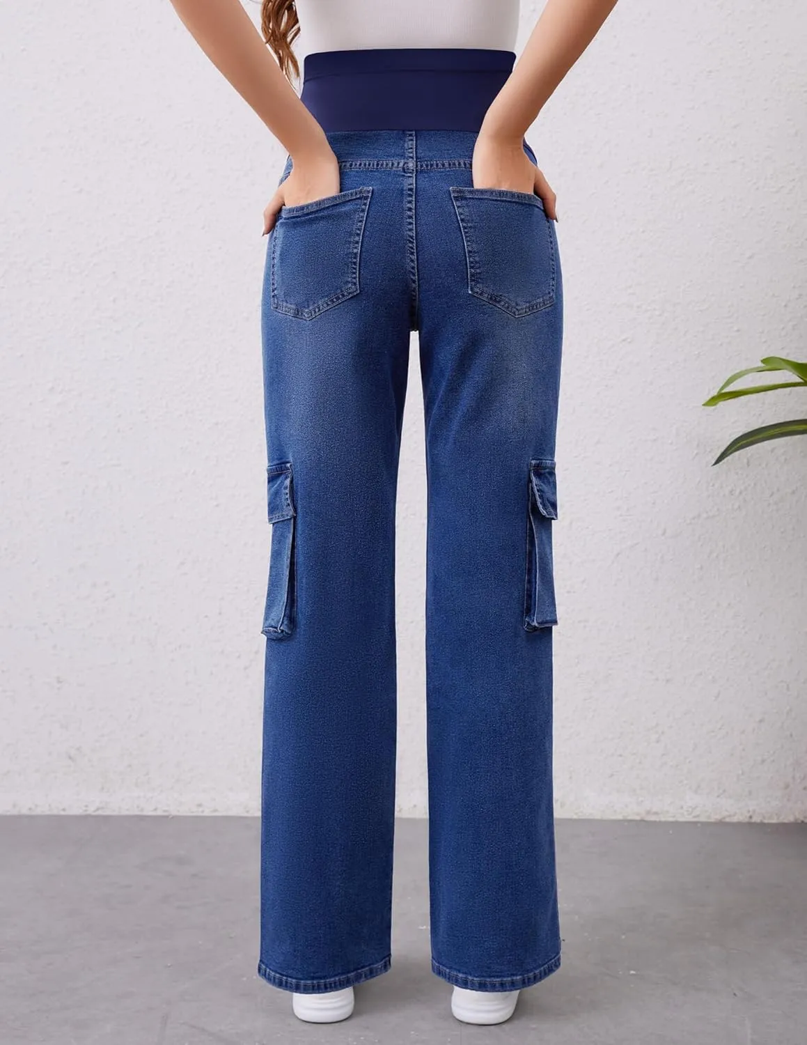 PACBREEZE Women's Maternity Jeans Cargo Straight Leg Relaxed Jeans Over Belly Comfy Denim Pregnancy Pants, S-XXL