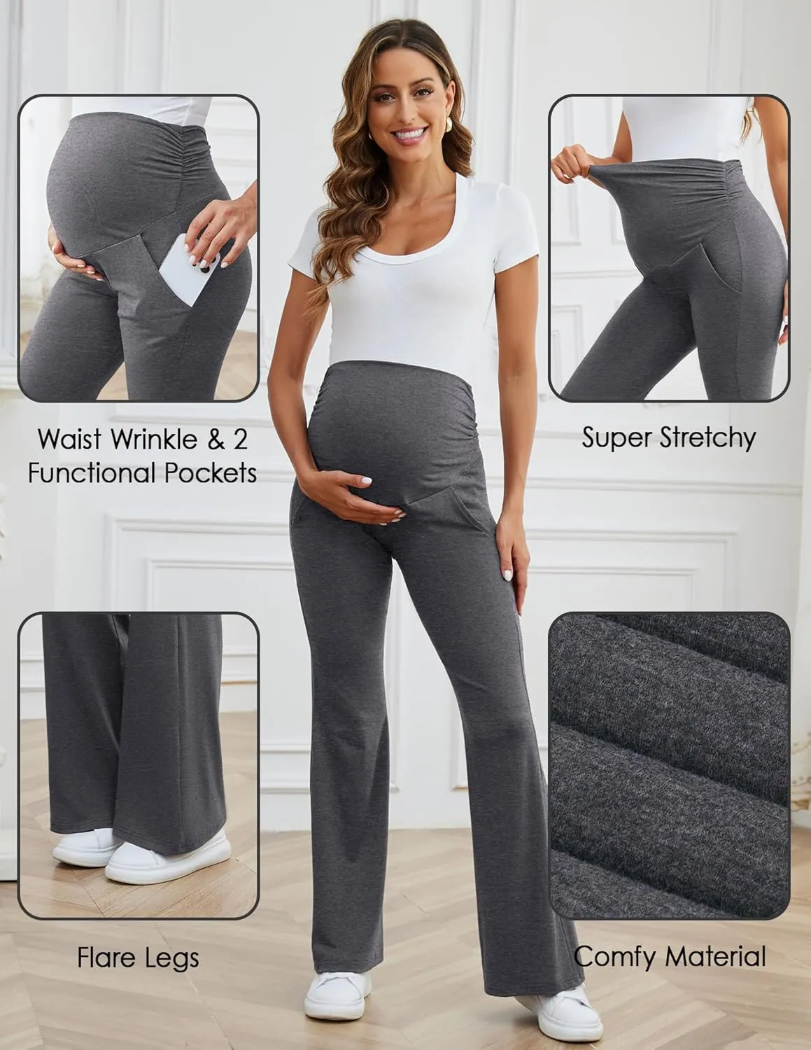 PACBREEZE Women's Maternity Pants Lounge Workout Joggers Over The Belly Pajama Sweatpants Stretchy Pregnancy Pants