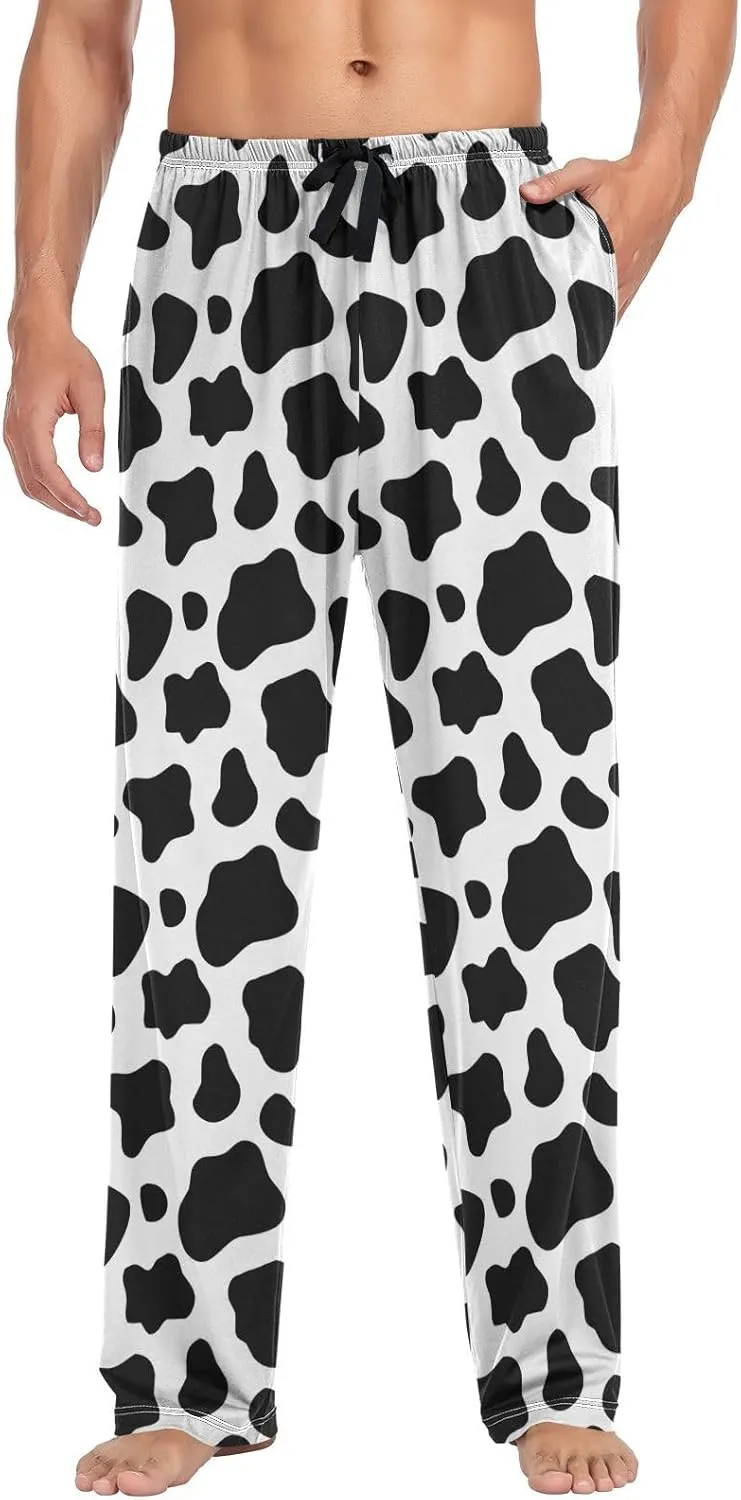 Pajama Pants for Men, Black and White Cow Print Men's Separate Bottoms, Lounge Pants, Relaxed Sleep Pant