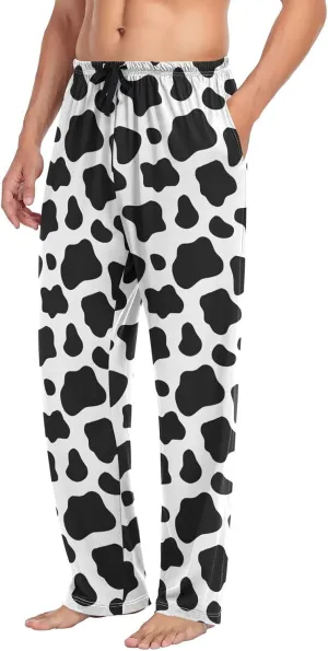 Pajama Pants for Men, Black and White Cow Print Men's Separate Bottoms, Lounge Pants, Relaxed Sleep Pant