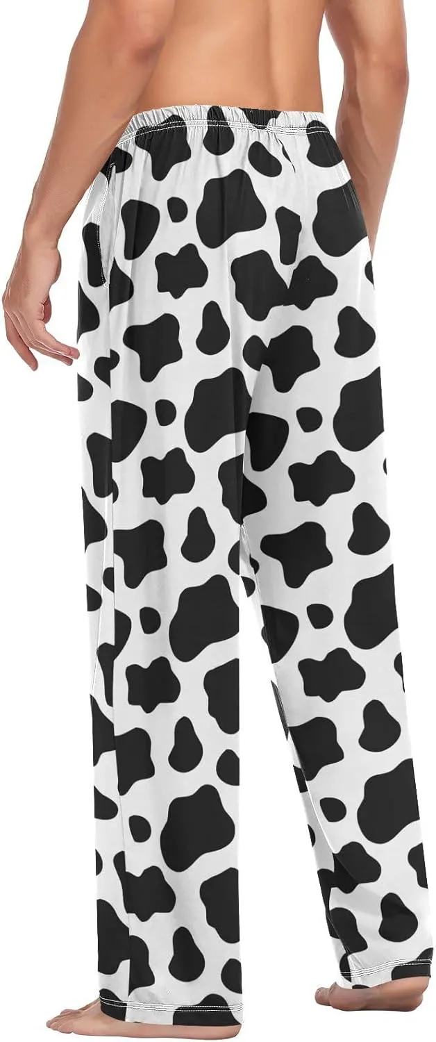 Pajama Pants for Men, Black and White Cow Print Men's Separate Bottoms, Lounge Pants, Relaxed Sleep Pant