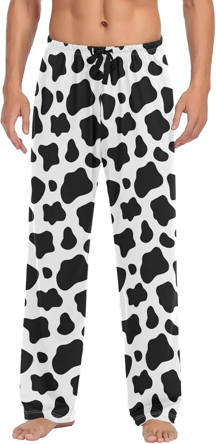 Pajama Pants for Men, Black and White Cow Print Men's Separate Bottoms, Lounge Pants, Relaxed Sleep Pant