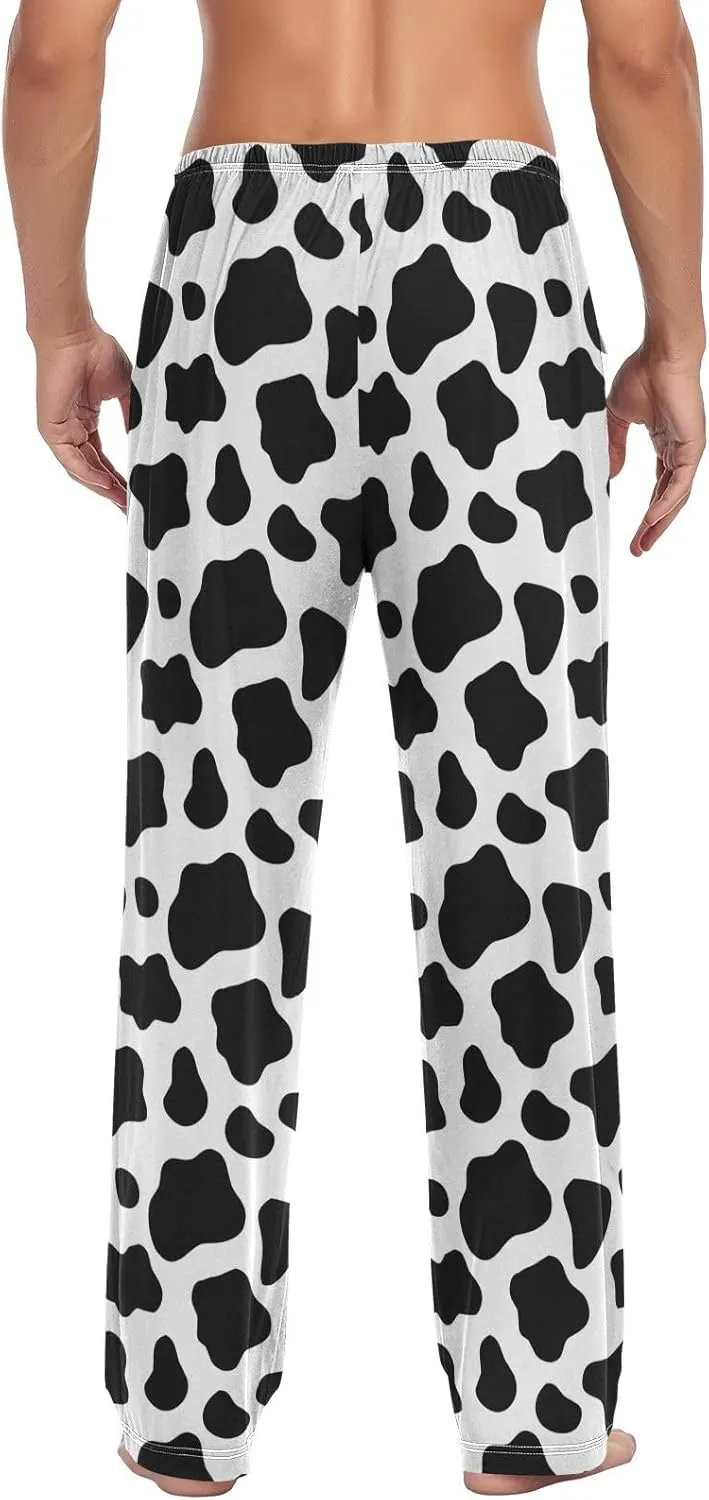 Pajama Pants for Men, Black and White Cow Print Men's Separate Bottoms, Lounge Pants, Relaxed Sleep Pant