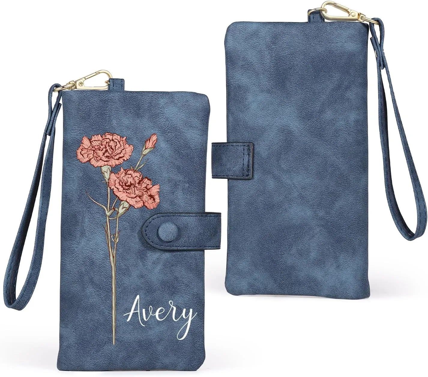 Personalized Wristlet Wallet for Women  Custom PU Leather Wallet with Name & Birthflower  Womens Wallet Purse with Gift Box  Mothers Day Gifts for Mom Her