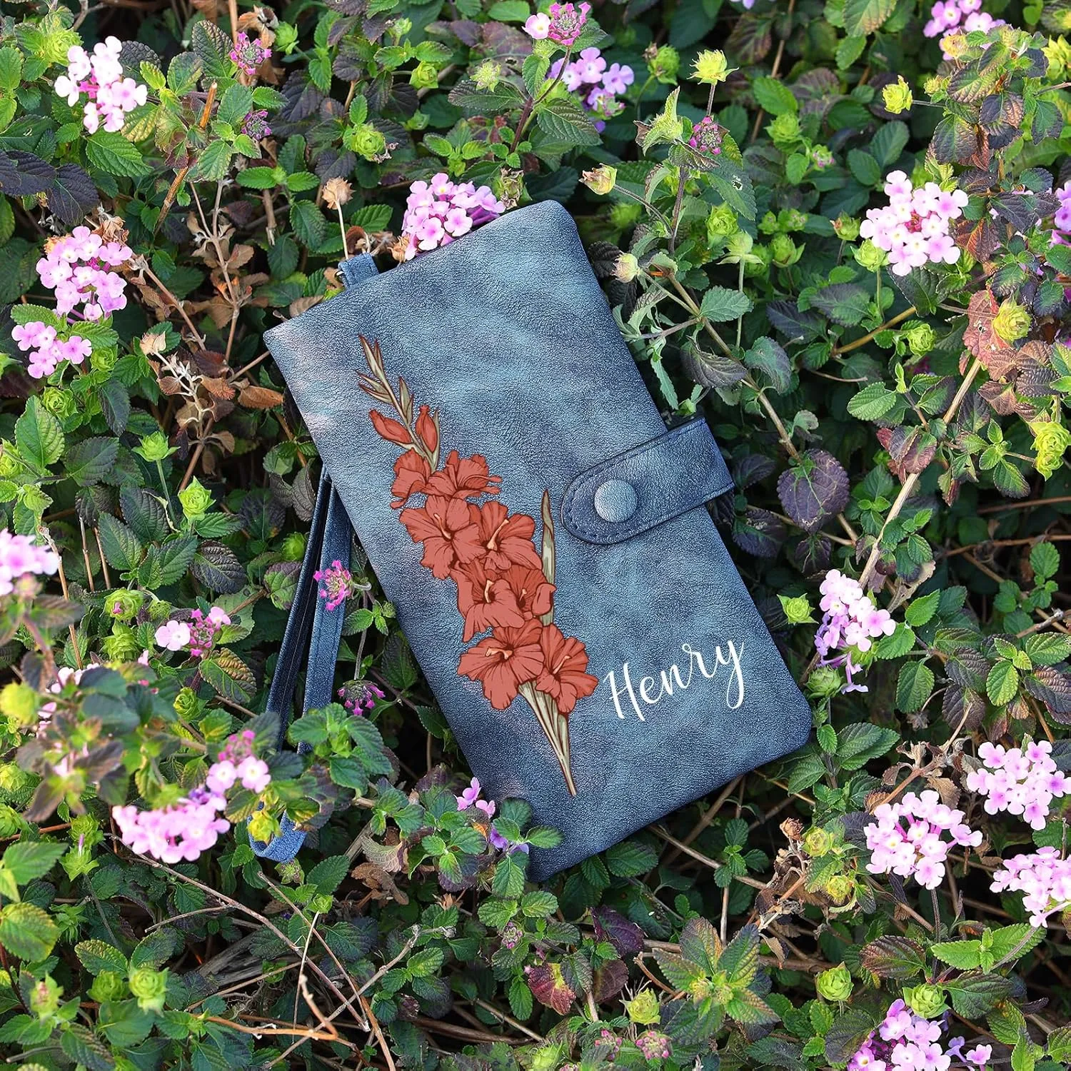Personalized Wristlet Wallet for Women  Custom PU Leather Wallet with Name & Birthflower  Womens Wallet Purse with Gift Box  Mothers Day Gifts for Mom Her