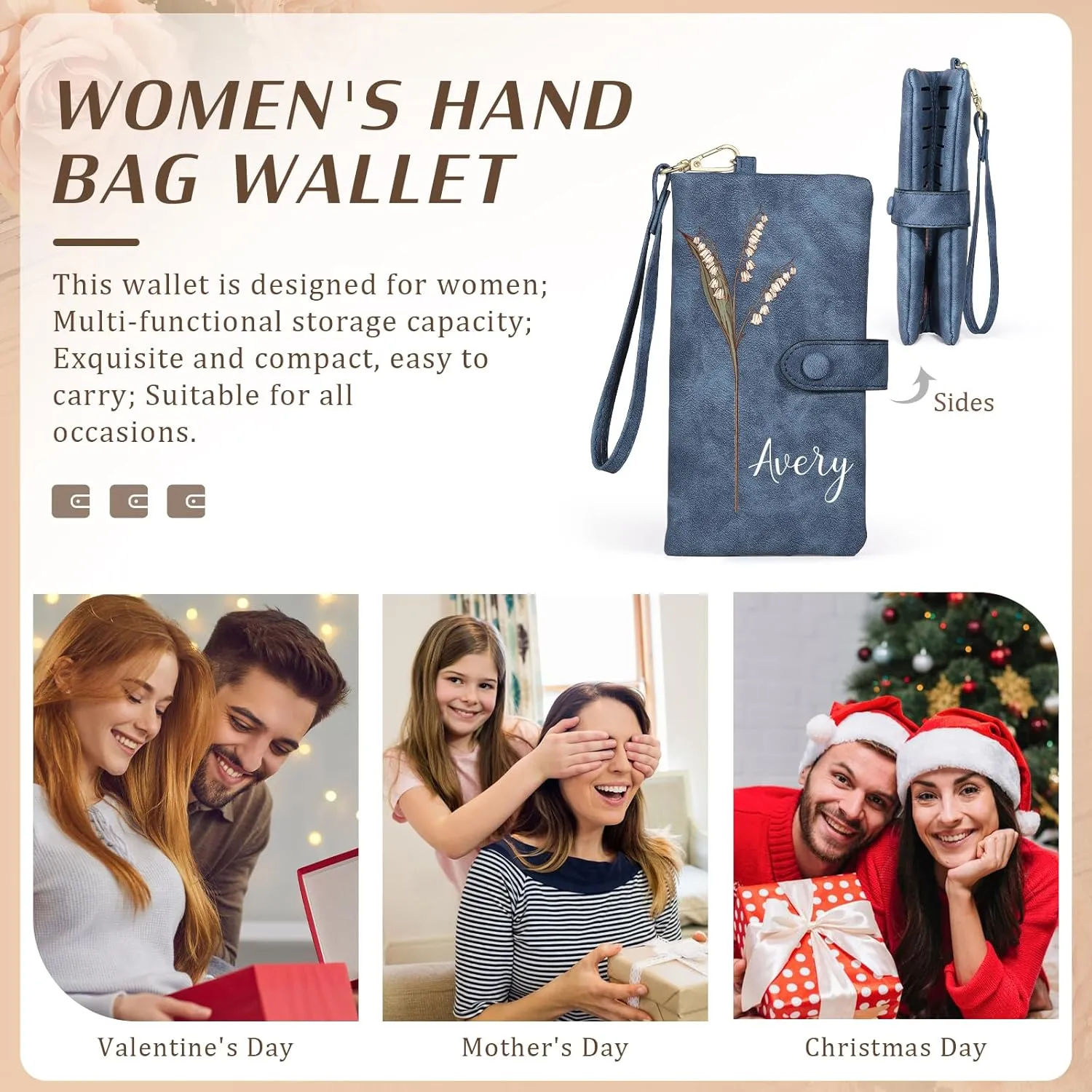 Personalized Wristlet Wallet for Women  Custom PU Leather Wallet with Name & Birthflower  Womens Wallet Purse with Gift Box  Mothers Day Gifts for Mom Her