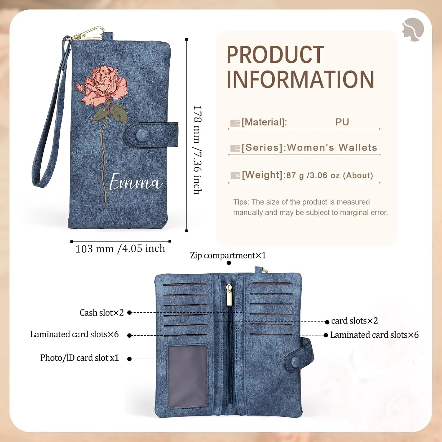 Personalized Wristlet Wallet for Women  Custom PU Leather Wallet with Name & Birthflower  Womens Wallet Purse with Gift Box  Mothers Day Gifts for Mom Her
