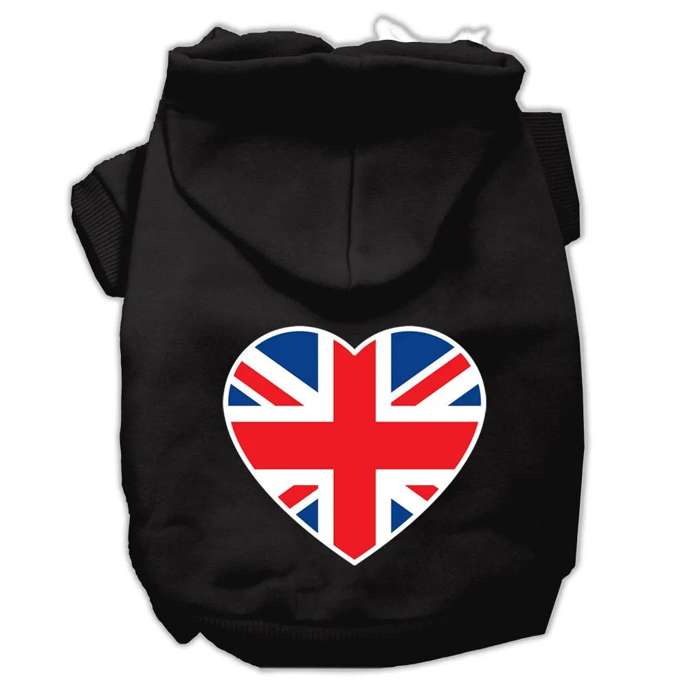 Pet Dog & Cat Hoodie Screen Printed, "British Flag Heart"