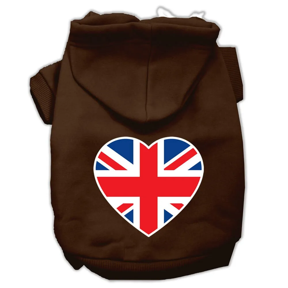 Pet Dog & Cat Hoodie Screen Printed, "British Flag Heart"