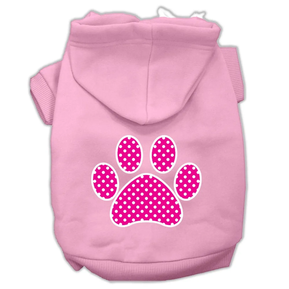 Pet Dog & Cat Hoodie Screen Printed, "Pink Swiss Dots Paw"