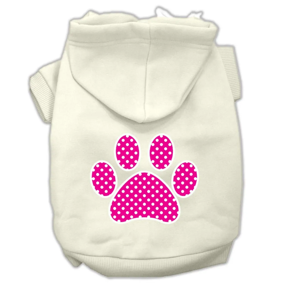 Pet Dog & Cat Hoodie Screen Printed, "Pink Swiss Dots Paw"