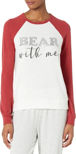 PJ Salvage Women's Loungewear Bear with Me Long Sleeve Top, Brick, L