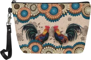 Poceacles Boho Mandala Chicken Print Makeup Bag PU Leather Waterproof Portable Toiletry Pouch Cosmetic Bag Daily Use Storage, Makeup Organizer Travel Essentials for Women Ladies Gift