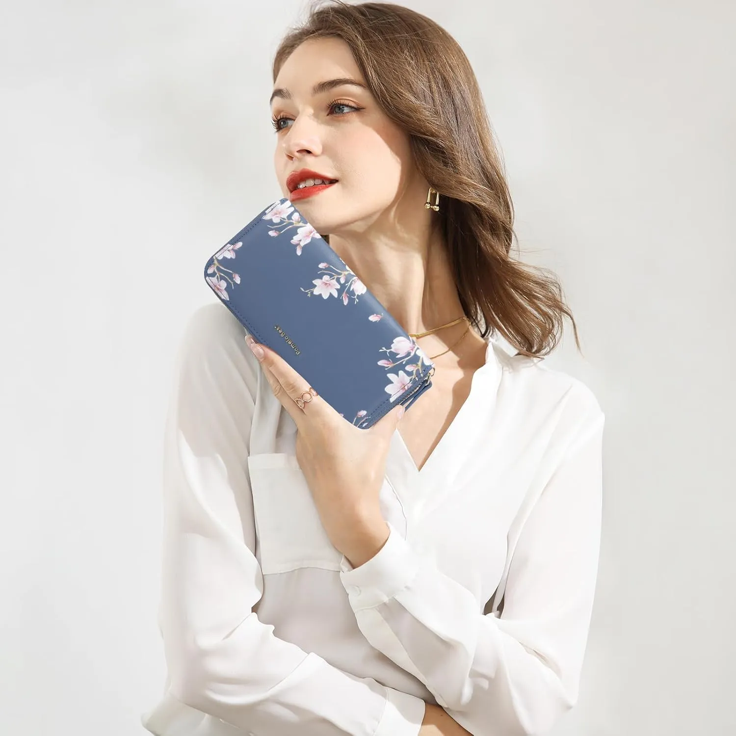 Pomelo Best Womens Wallet RFID Blocking Leather Multi Credit Card Large Capacity Zip Around Wallets Clutch Wristlet Travel Long Purse for Women Blue