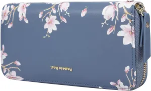 Pomelo Best Womens Wallet RFID Blocking Leather Multi Credit Card Large Capacity Zip Around Wallets Clutch Wristlet Travel Long Purse for Women Blue