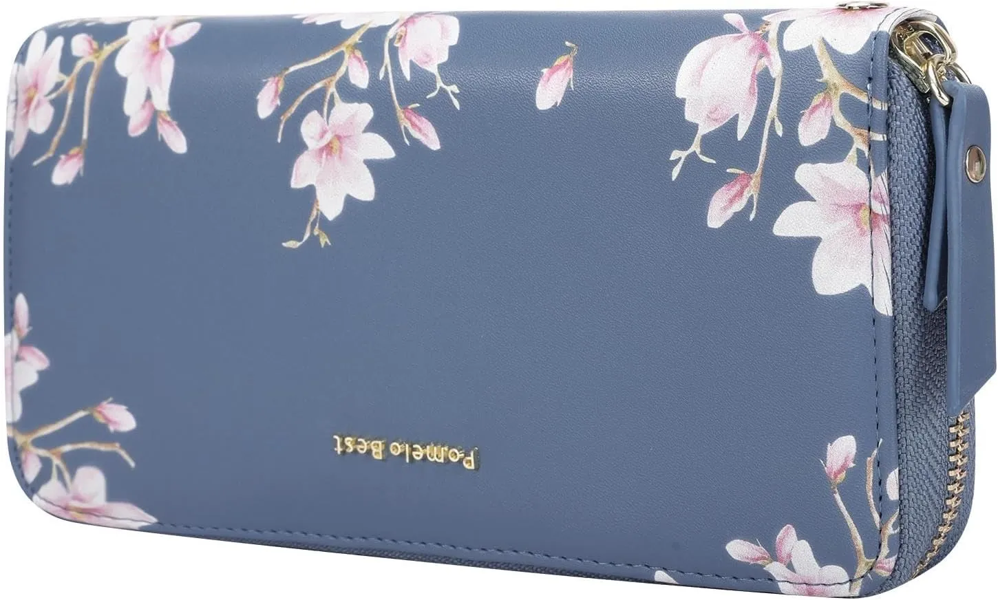 Pomelo Best Womens Wallet RFID Blocking Leather Multi Credit Card Large Capacity Zip Around Wallets Clutch Wristlet Travel Long Purse for Women Blue