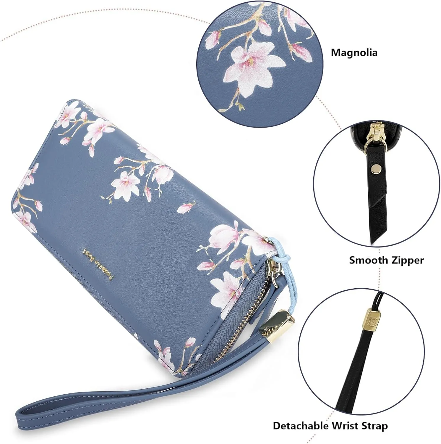 Pomelo Best Womens Wallet RFID Blocking Leather Multi Credit Card Large Capacity Zip Around Wallets Clutch Wristlet Travel Long Purse for Women Blue