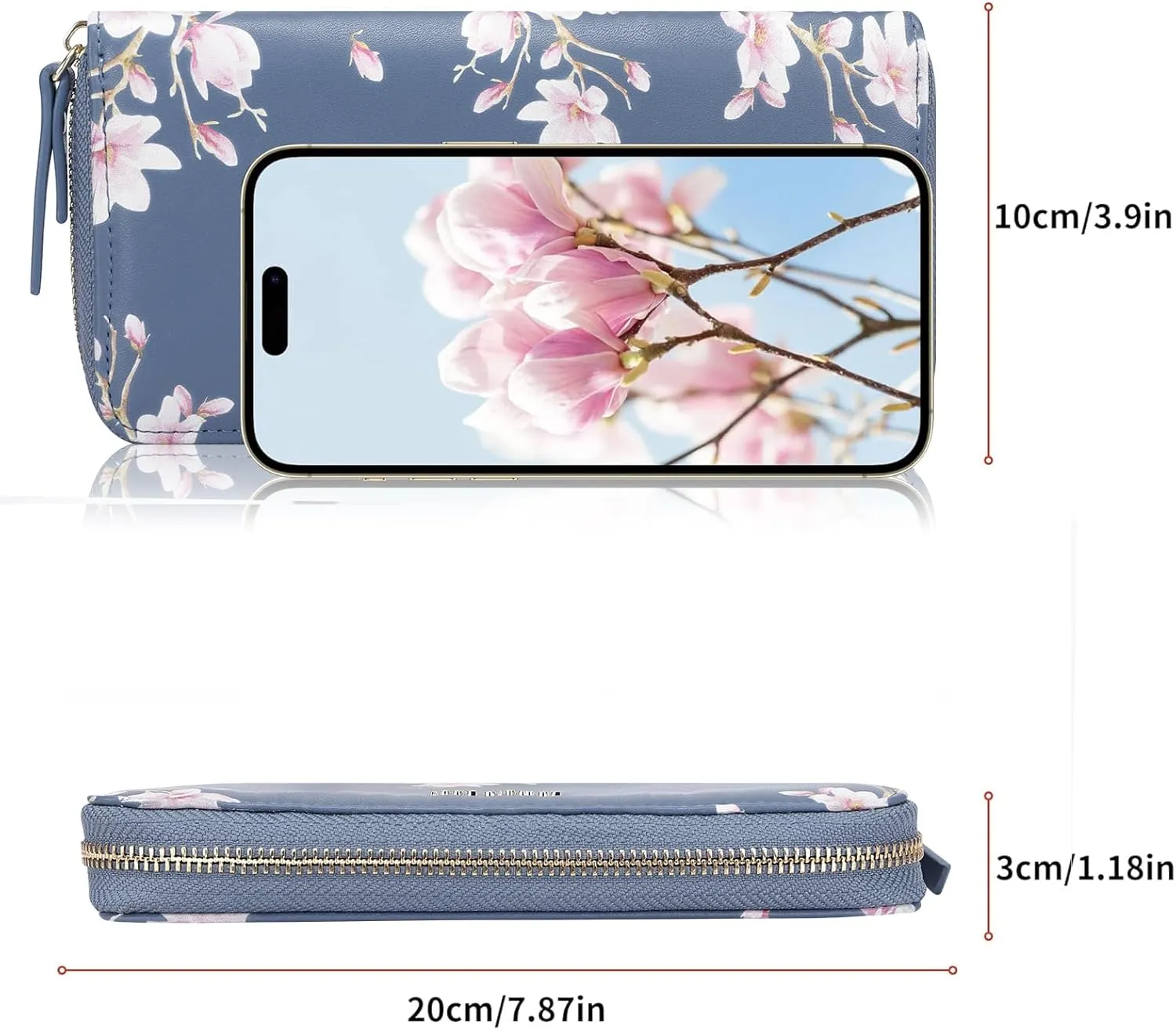 Pomelo Best Womens Wallet RFID Blocking Leather Multi Credit Card Large Capacity Zip Around Wallets Clutch Wristlet Travel Long Purse for Women Blue