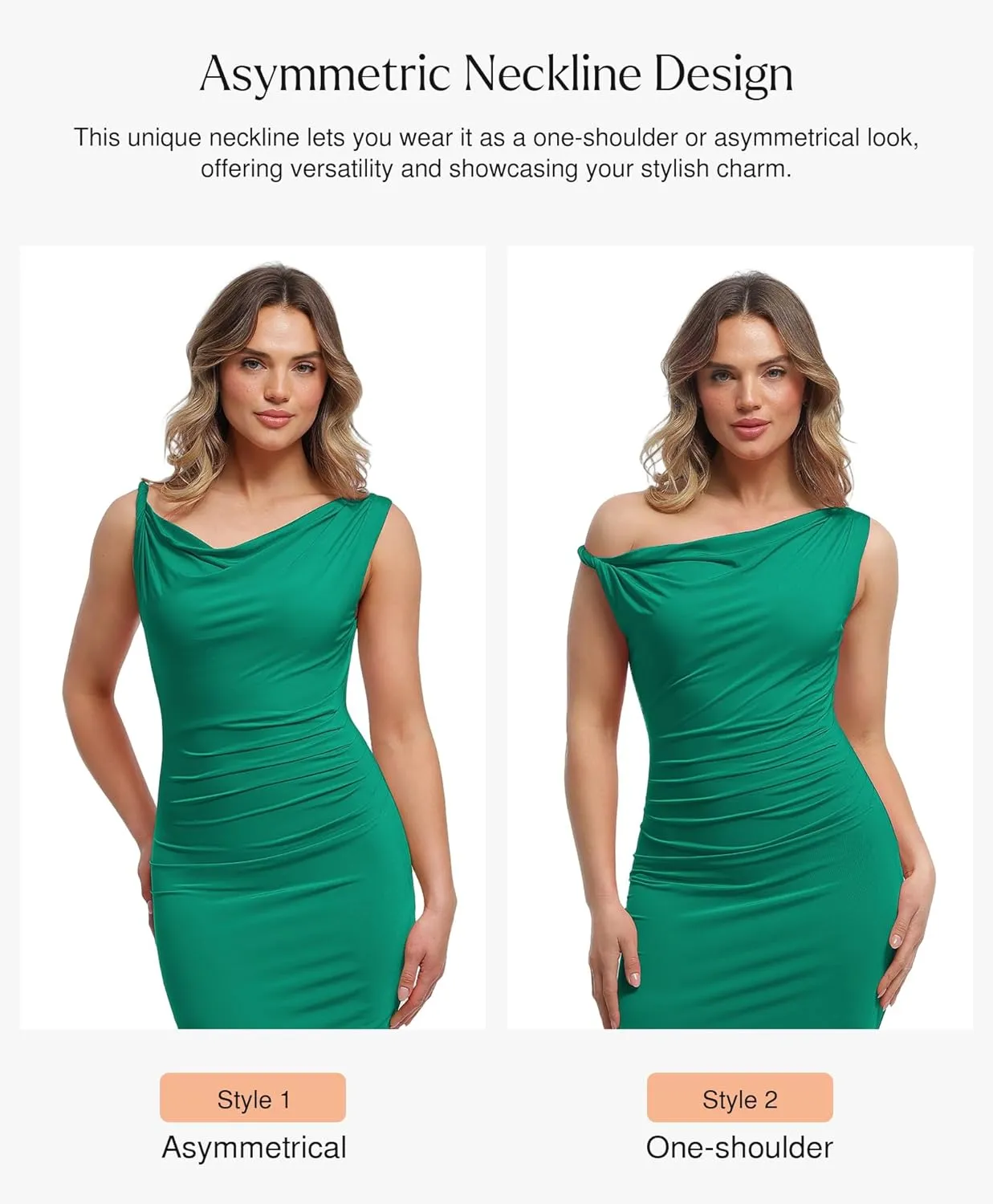 Popilush Formal Dresses for Women - Shapewear Cowl Neck Maxi Ruched Bodycon Gowns with Slit - Prom Dress Wedding Guest