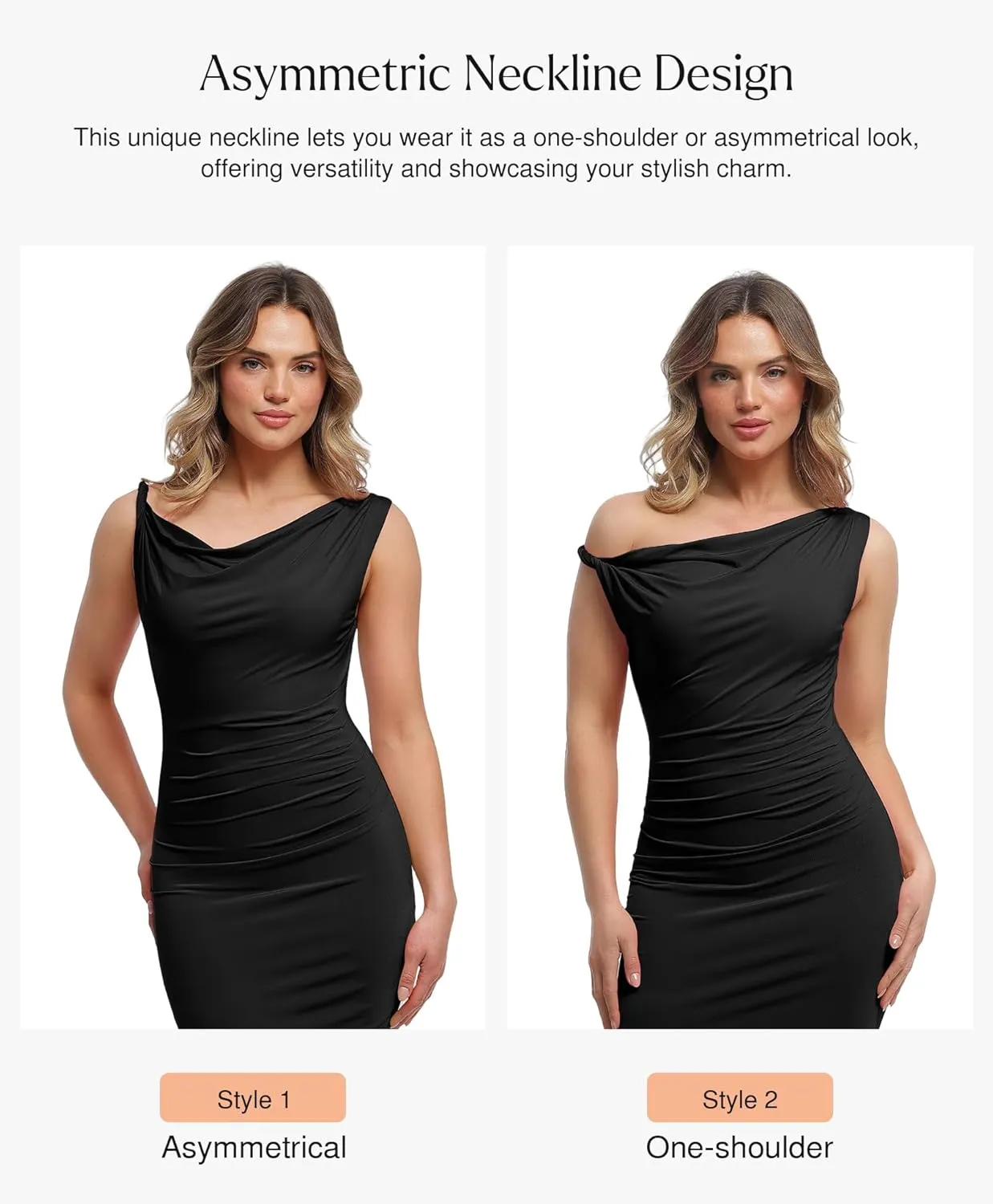Popilush Formal Dresses for Women - Shapewear Cowl Neck Maxi Ruched Bodycon Gowns with Slit - Prom Dress Wedding Guest