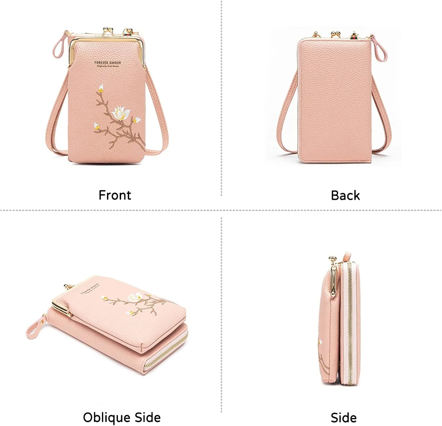PORRASSO Fashion Phone Bag Crossbody Bag Women Purse Shoulder Bag with Card Slots Leather Mini Wallet Dark Pink
