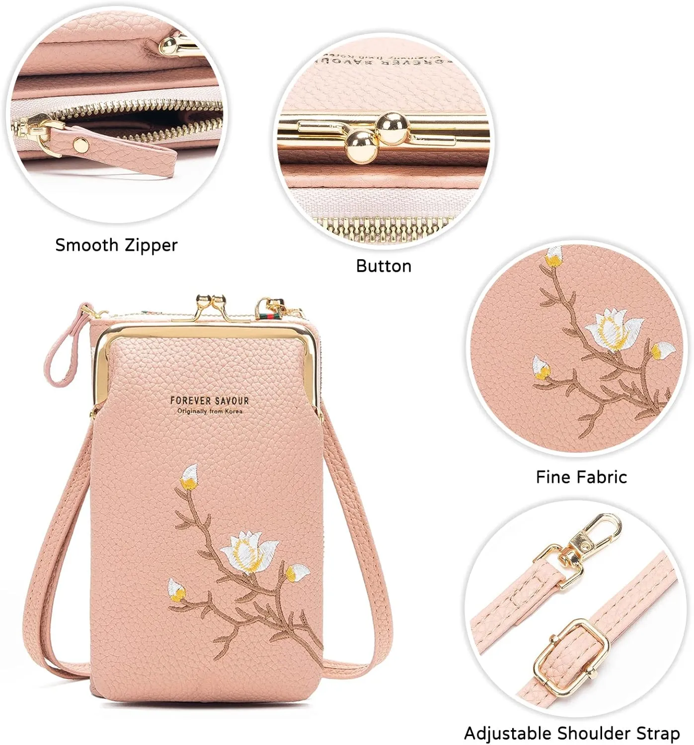 PORRASSO Fashion Phone Bag Crossbody Bag Women Purse Shoulder Bag with Card Slots Leather Mini Wallet Dark Pink