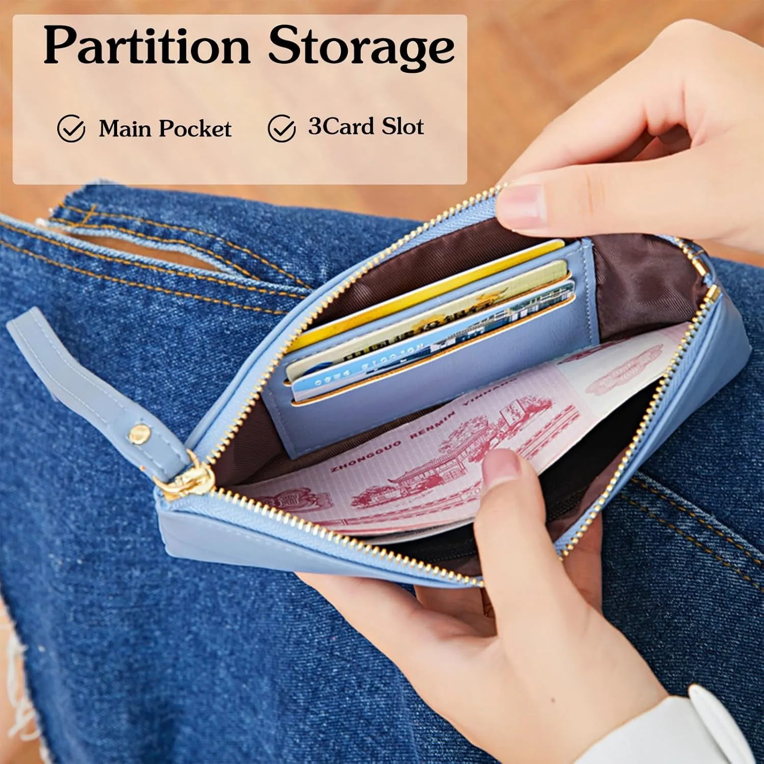 PORRASSO Wristlet Bag Touch Screen Phone Bag Portable Wallet Women's Clutch Purse PU Wallet Blue