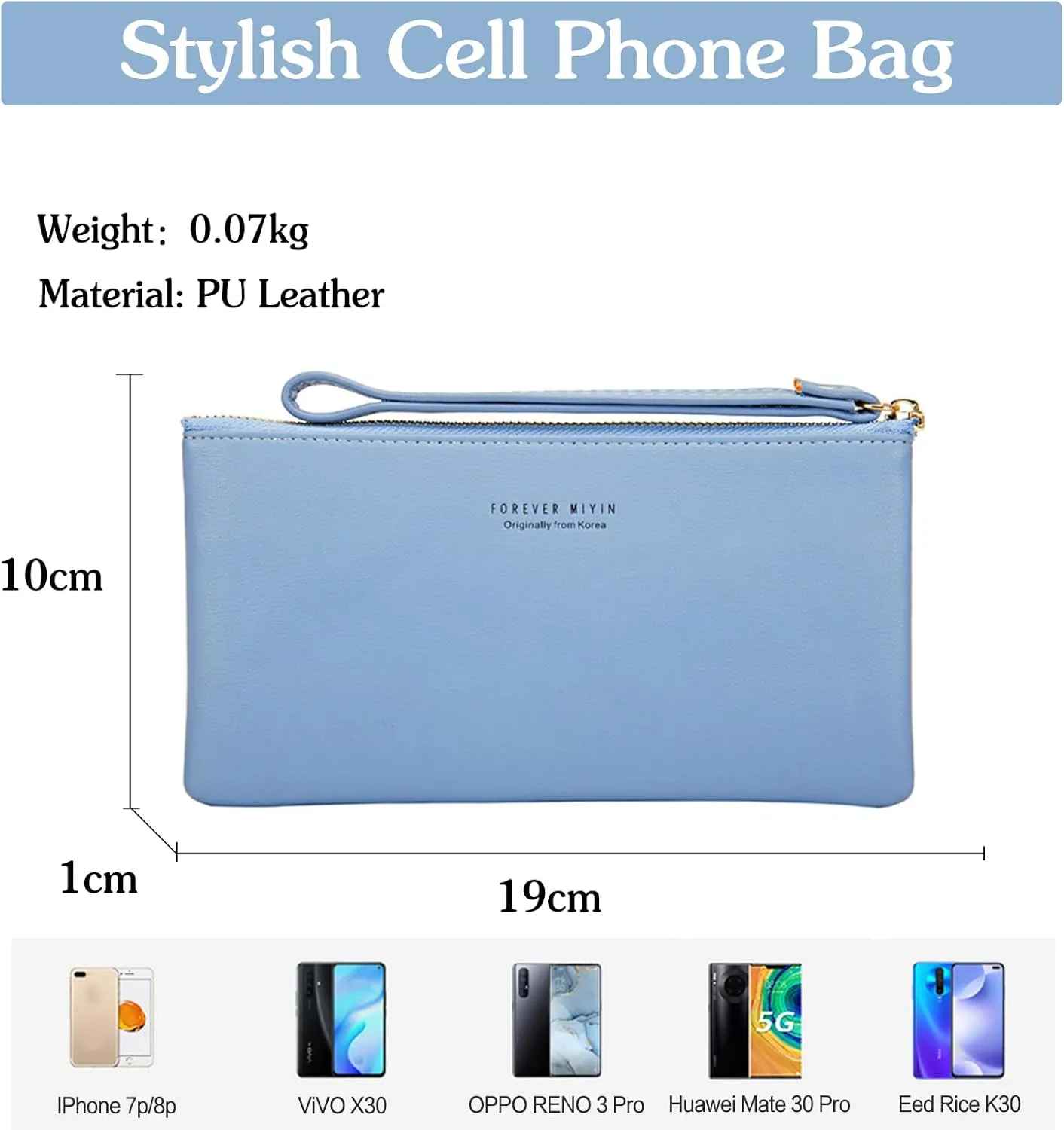 PORRASSO Wristlet Bag Touch Screen Phone Bag Portable Wallet Women's Clutch Purse PU Wallet Blue