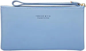 PORRASSO Wristlet Bag Touch Screen Phone Bag Portable Wallet Women's Clutch Purse PU Wallet Blue