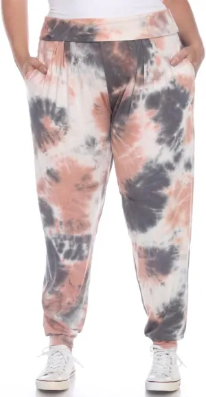PS560TD-Pink-3X Plus Size Tie Dye Harem Pants, Pink - 3X