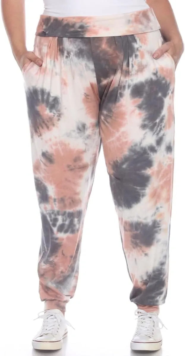 PS560TD-Pink-3X Plus Size Tie Dye Harem Pants, Pink - 3X