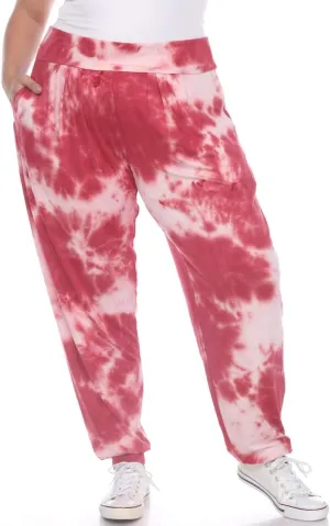 PS560TD-Red-2X Plus Size Tie Dye Harem Pants Red - 2X