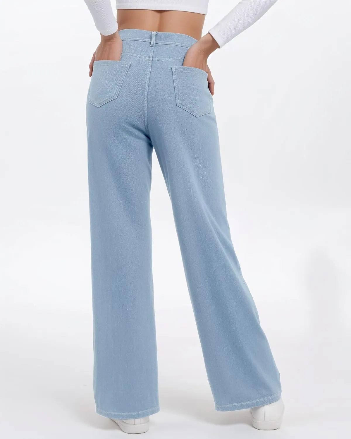 Pull On Jeans for Women Wide Leg High Waisted Stretch Baggy Jeans Casual Trendy Straight Denim Pants