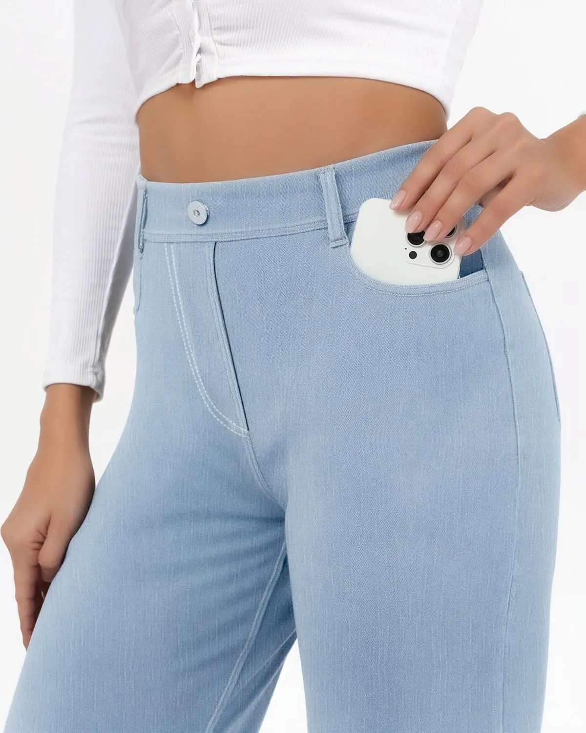 Pull On Jeans for Women Wide Leg High Waisted Stretch Baggy Jeans Casual Trendy Straight Denim Pants