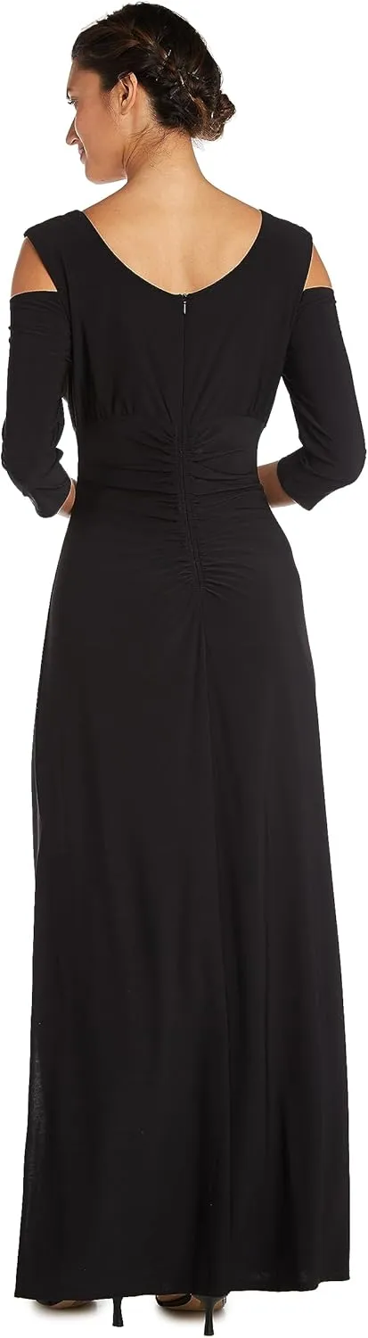 R&M Richards Womens Plus Cold Shoulder Embellished Evening Dress