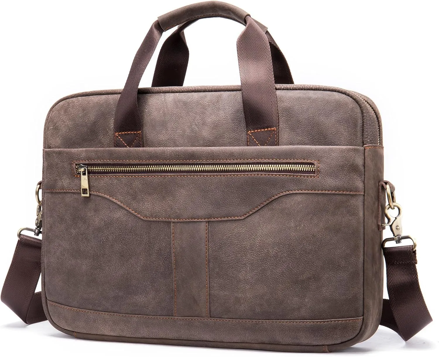 Retro Leather Briefcase 15.7 inch Leather Laptop Bag for Men, Vintage Work Tote with Shoulder, Classic Business Messenger Bag