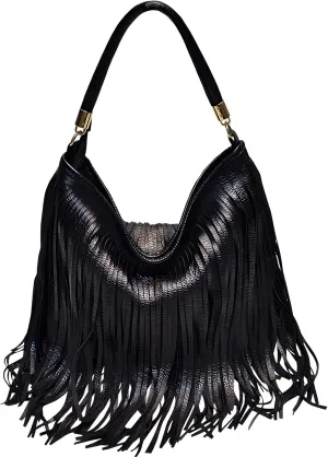 Saddhu Fringe Crossbody Purse for Women Faux Leather Handbag Tassel Bohemian Cross Body Bag for Wedding Cocktail Party