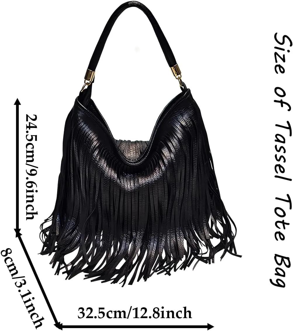 Saddhu Fringe Crossbody Purse for Women Faux Leather Handbag Tassel Bohemian Cross Body Bag for Wedding Cocktail Party