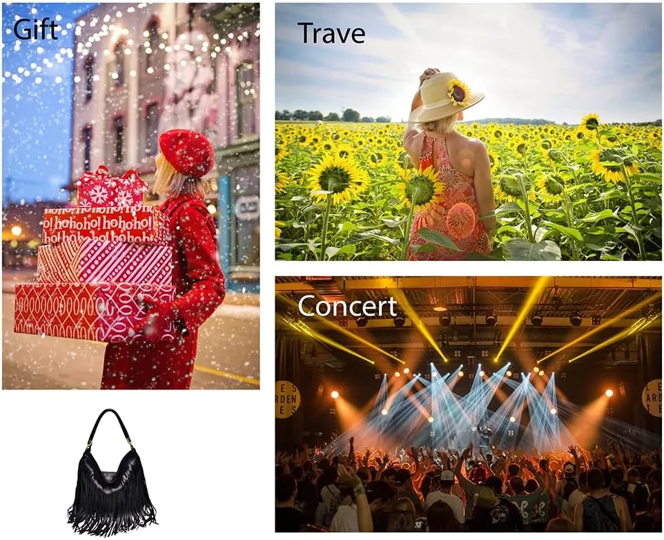 Saddhu Fringe Crossbody Purse for Women Faux Leather Handbag Tassel Bohemian Cross Body Bag for Wedding Cocktail Party