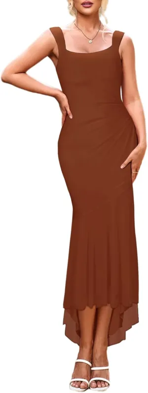SEBOWEL Women Summer Floral Print Long Maxi Dress Sexy Backless Mesh Elegant Sleeveless Formal Wedding Guest Dress