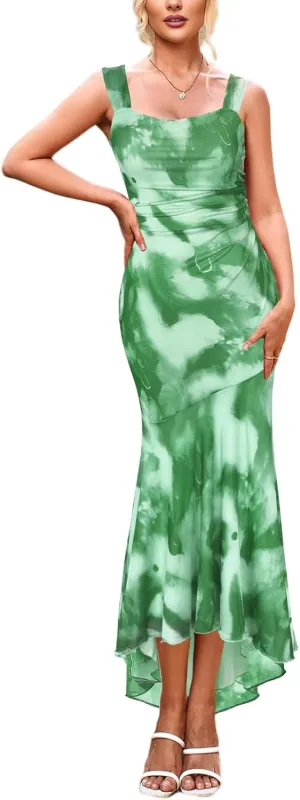 SEBOWEL Women Summer Floral Print Long Maxi Dress Sexy Backless Mesh Elegant Sleeveless Formal Wedding Guest Dress