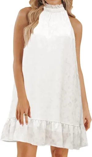 SENFURE Womens Summer Wedding Guest Formal Dresses Cocktail Halter Swing Dress Cute A Line Mini Homecoming Dress White