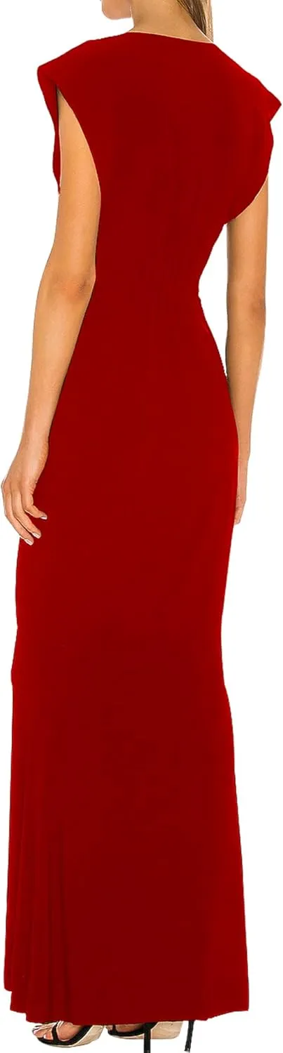 SHESEEWORLD Women's Sleeveless Deep V Neck Evening Gown Bodycon Party Cocktail Maxi Dress Gown