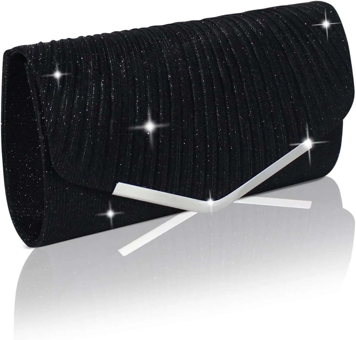 Shiny Sequin Envelope Clutch - Glitter Evening Bag with Chain for Wedding, Formal, Cocktail Party