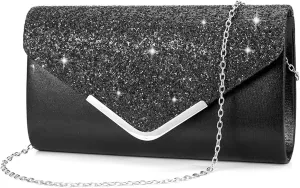 Shiny Sequin Envelope Clutch - Glitter Evening Bag with Chain for Wedding, Formal, Cocktail Party