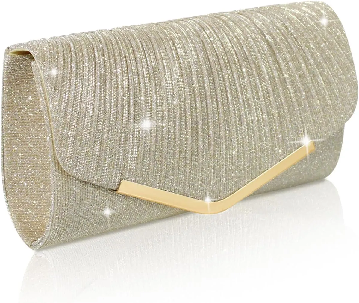 Shiny Sequin Envelope Clutch - Glitter Evening Bag with Chain for Wedding, Formal, Cocktail Party