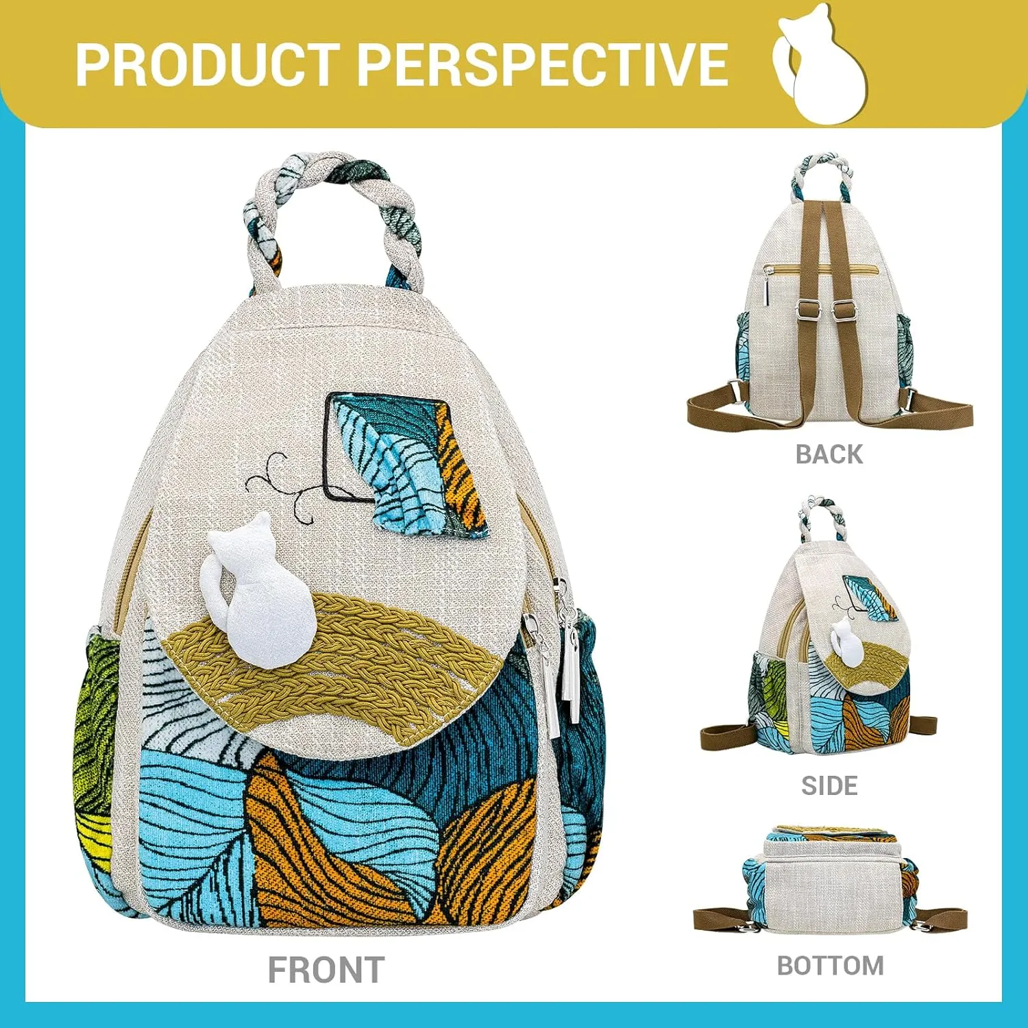 Small Backpack Purse for Women, Hand-Woven Sling Bag, Women's Mini Hippie Boho Cute Sling Backpack