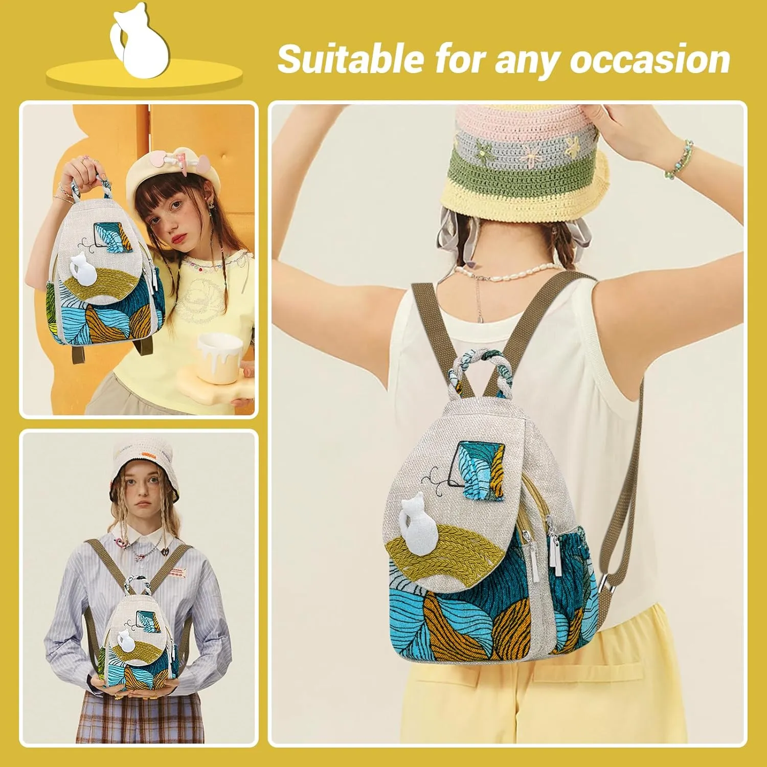 Small Backpack Purse for Women, Hand-Woven Sling Bag, Women's Mini Hippie Boho Cute Sling Backpack