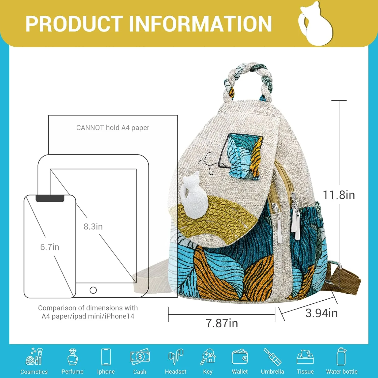 Small Backpack Purse for Women, Hand-Woven Sling Bag, Women's Mini Hippie Boho Cute Sling Backpack