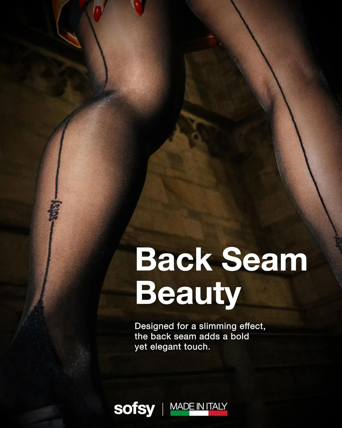 sofsy Vintage-Style 20 Den Sheer Backseam Tights for Women [Made in Italy] High Waist Pantyhose Stocking with Cuban Heel